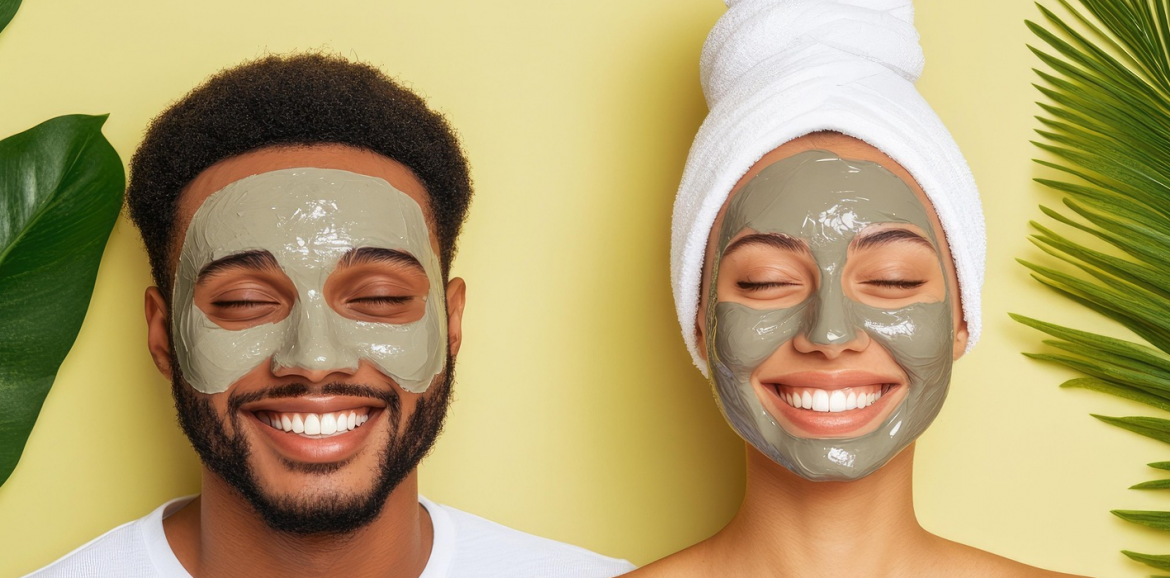 Clay Facials on a young adult couple
