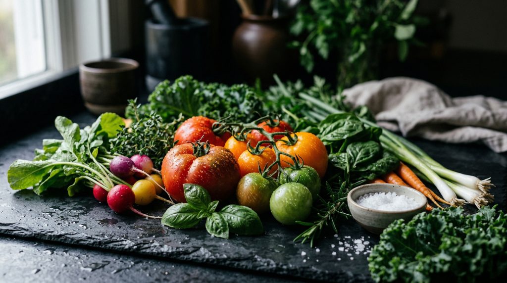 Fresh organic fruit and vegetables
